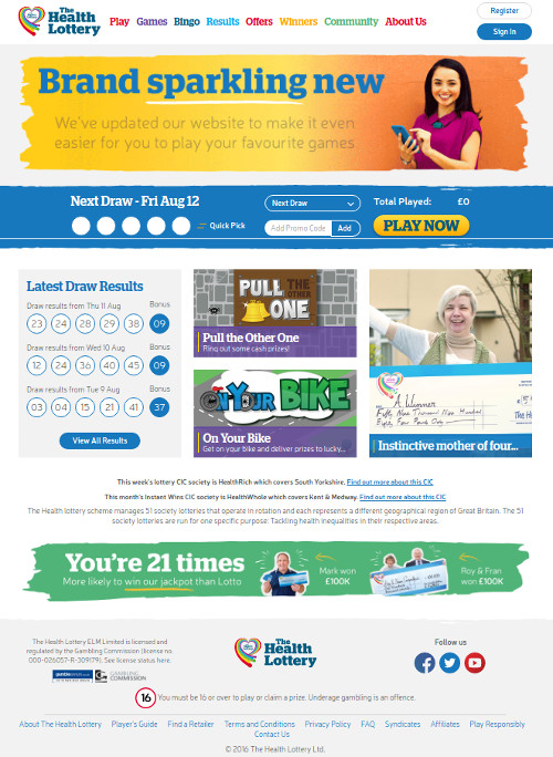 Health Lottery homepage